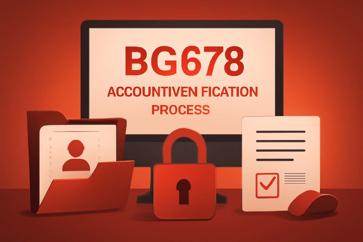 An informative scene depicting the BG678 Account Verification Process with secure elements.