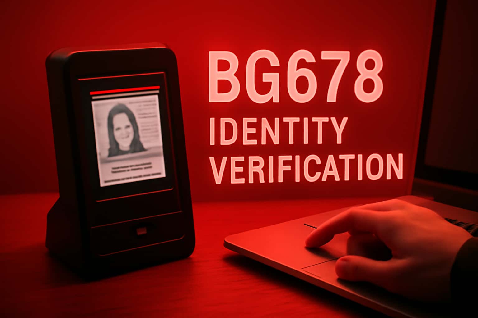 An informative depiction of identity verification for BG678, featuring the text 'BG678 Identity Verification' prominently.