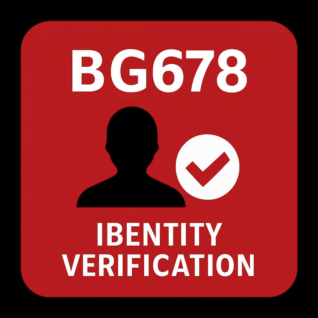 A simple badge design for BG678 Identity Verification, featuring the text 'BG678' in a professional style.