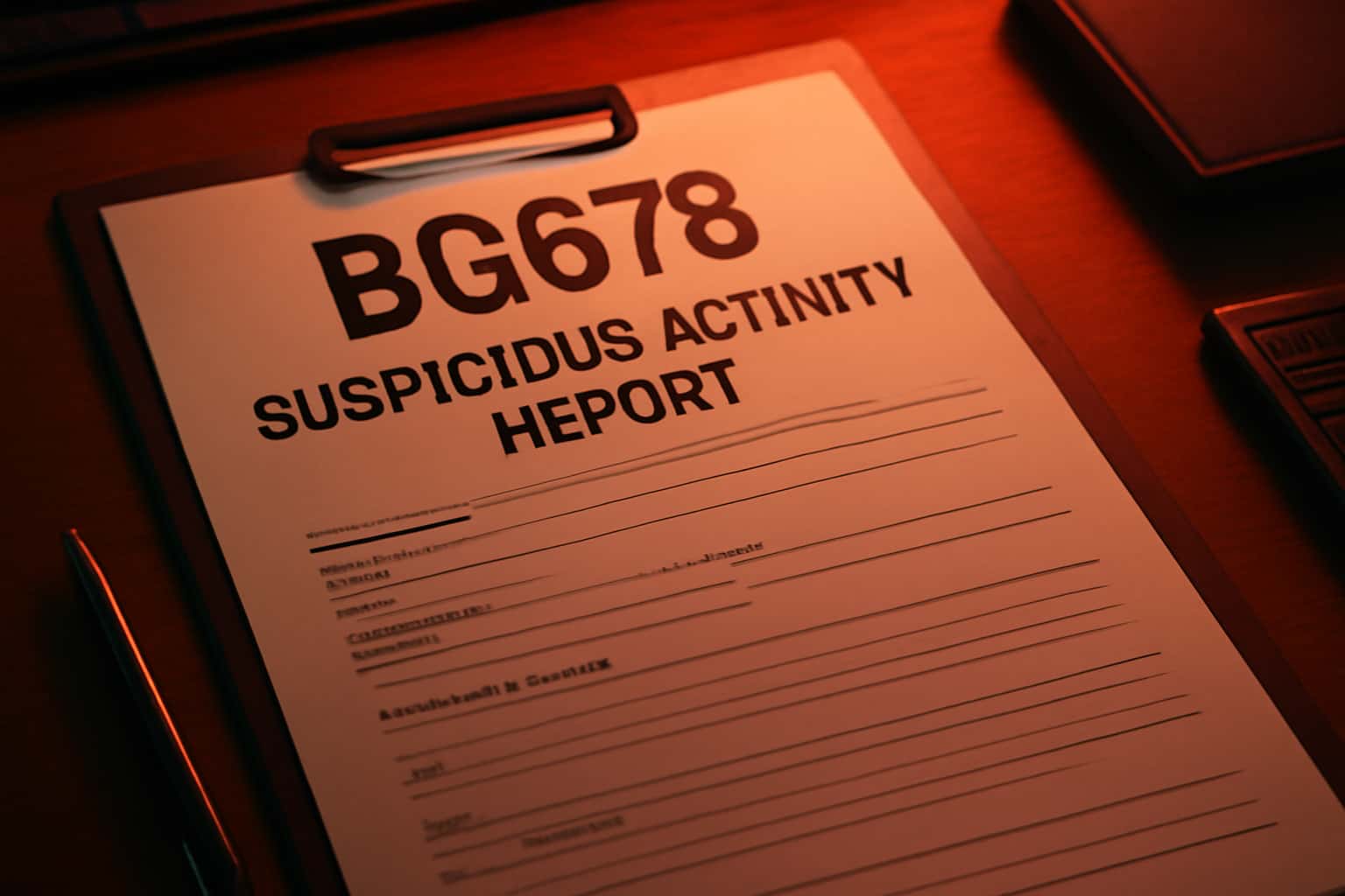 Illustration of BG678 Suspicious Activity Report with a focus on security analytics.