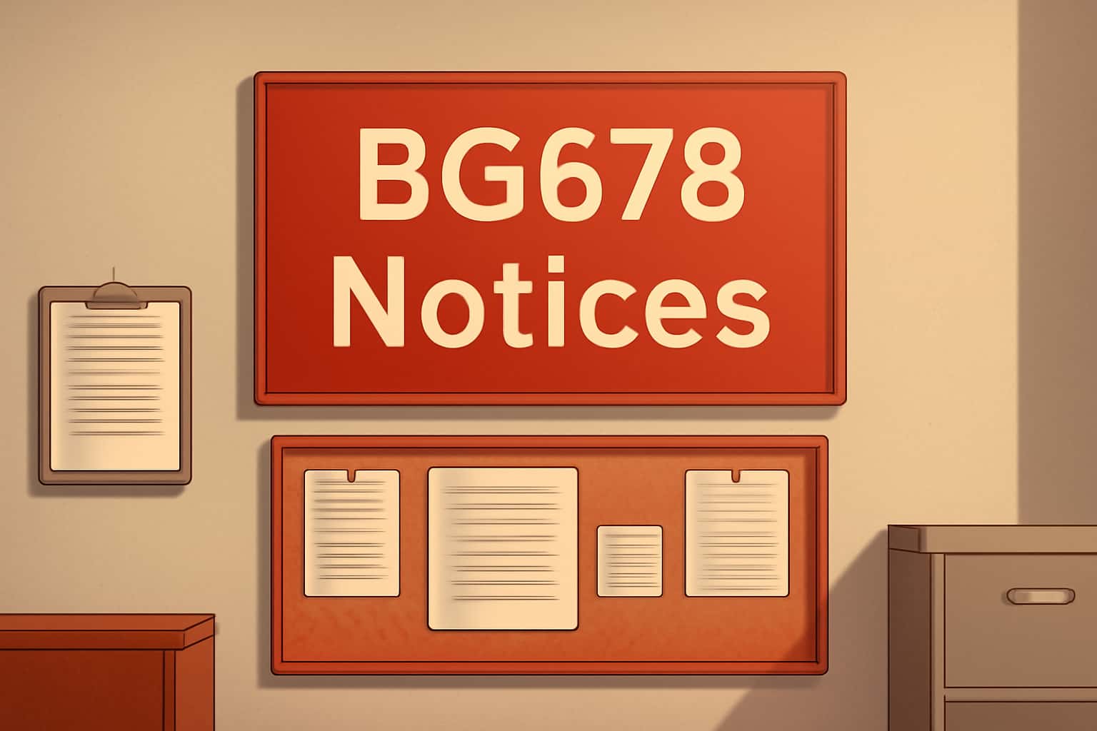 An informative visual representation of BG678 Notices with prominent text.