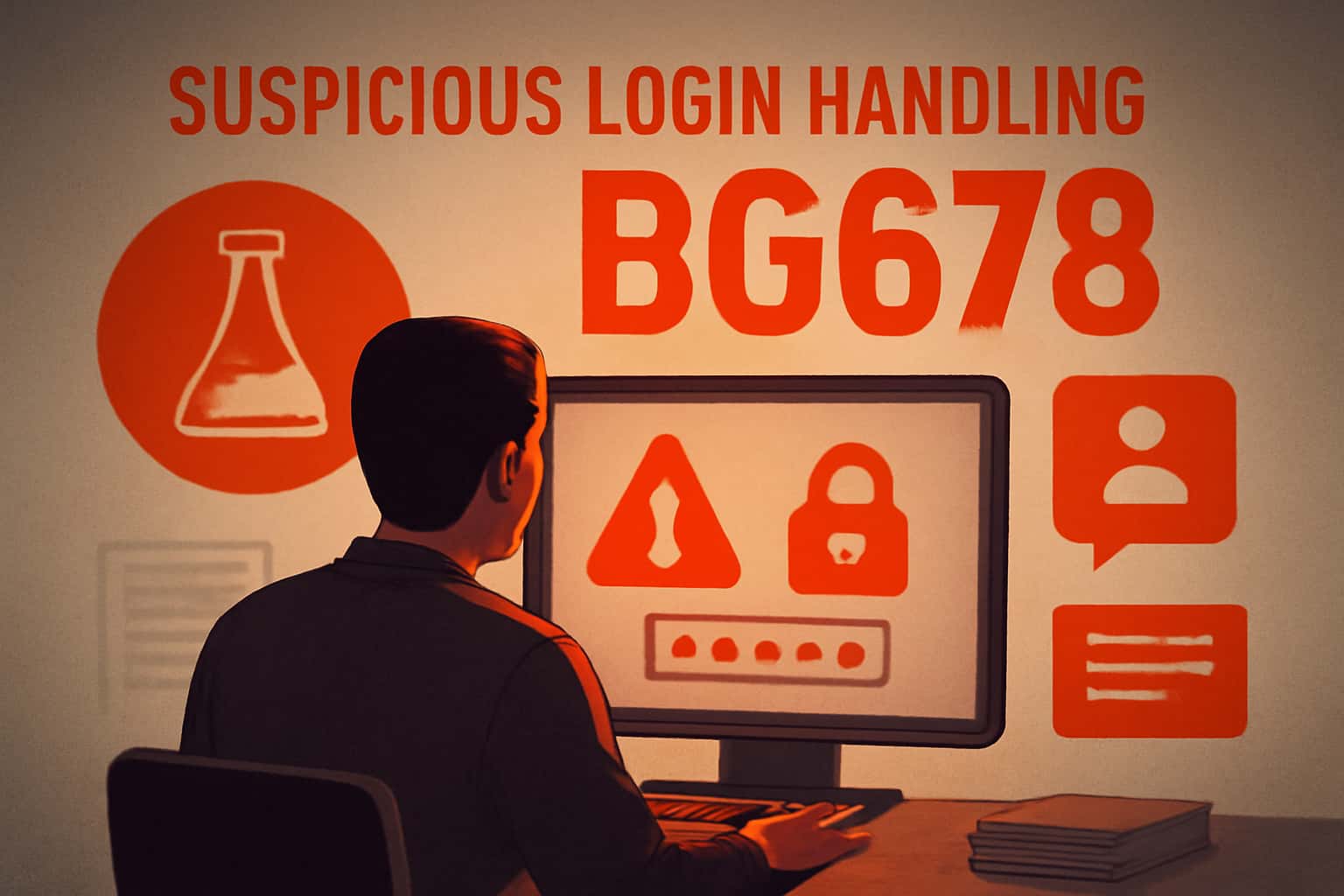 A high-tech, informational scene illustrating suspicious login handling for BG678.
